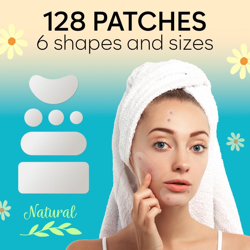 BLOOMORA Large Pimple Patches for Face, Hydrocolloid Acne Patches, Variety Shapes Zit Stickers, Acne Spot Treatment, Blemish Spot Treatment, Round, Moon, Rectangle, Oval (6 Sizes, 128 Count) - Image 3